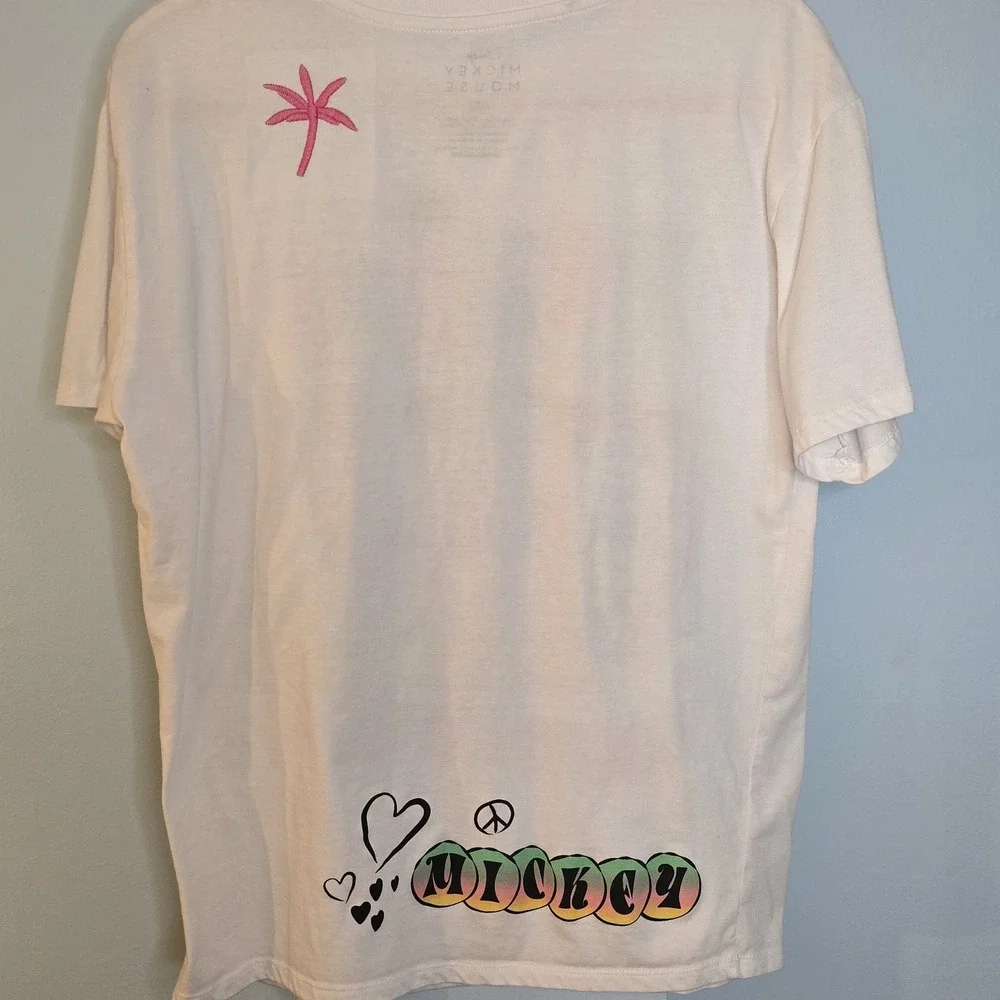 Disney Mickey Mouse T-Shirt Youth M‎ (8-10) White Peace Happiness Y2K